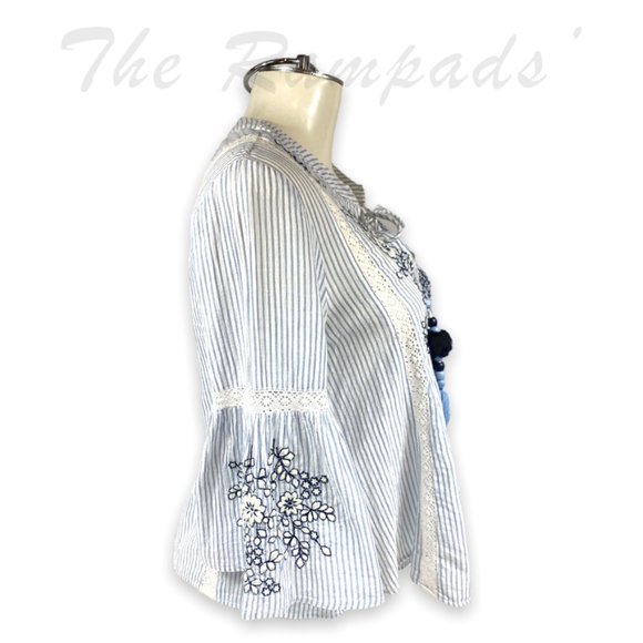 Zara Beaded Striped Embroidered Loose Sleeve Blouse with Tassel Detail S… - Picture 4 of 11